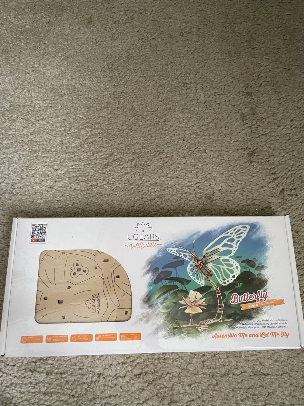 UGEARS Butterfly Wooden Mechanical Model Kit - Teal & Natural